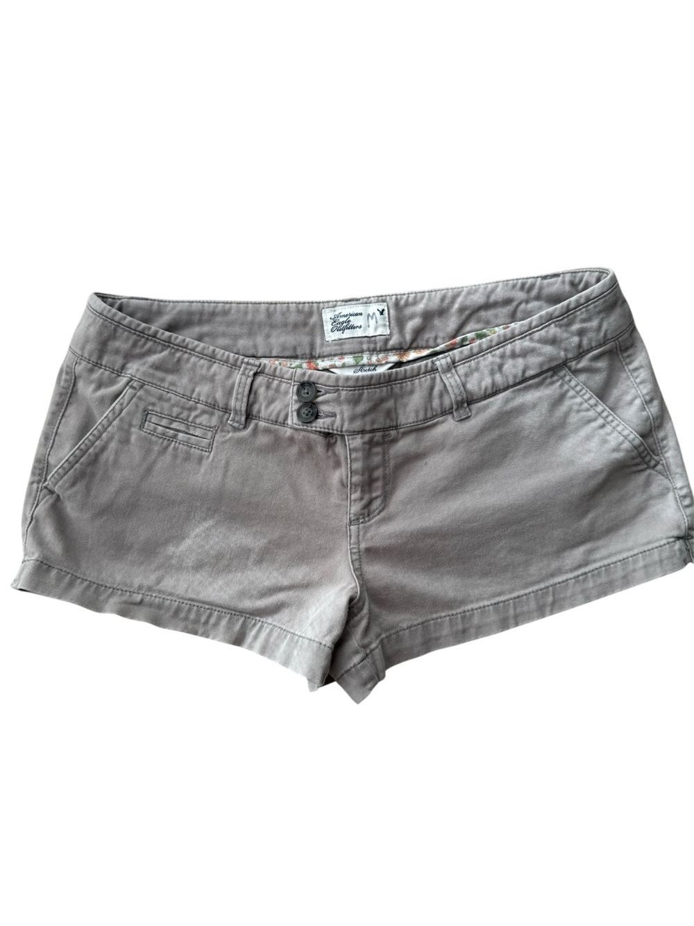 Vintage Y2K American Eagle Khaki Micro Shorts Low Rise Floral Trim Medium
